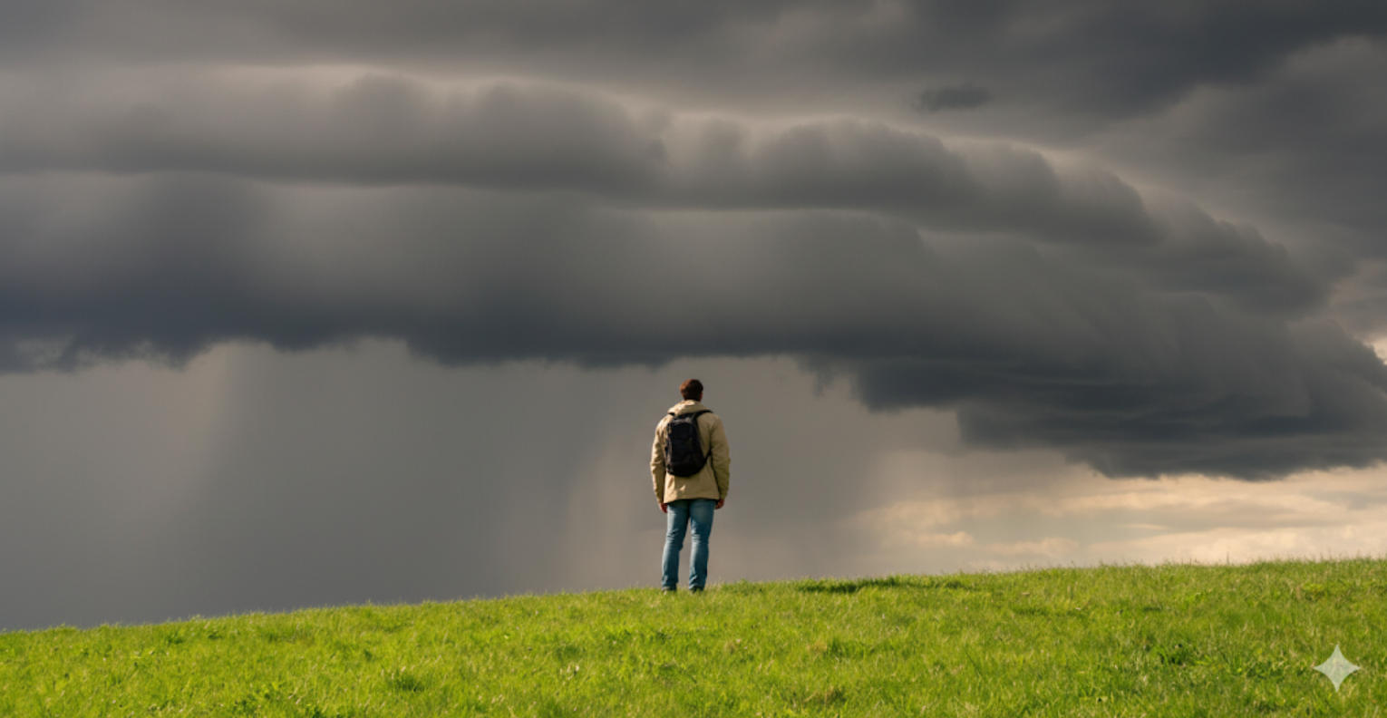 Dramatic sky replacement with storm clouds